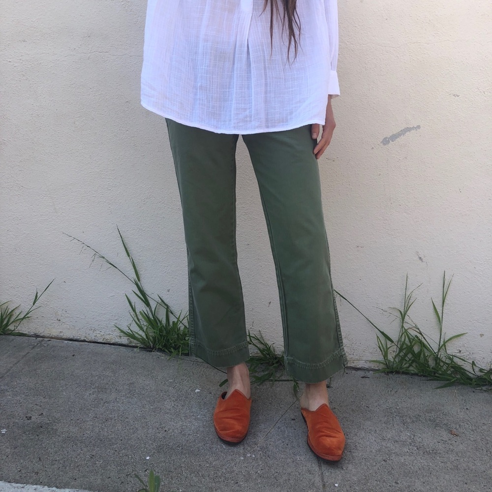 Nili Lotan twill green khaki cropped pant 6